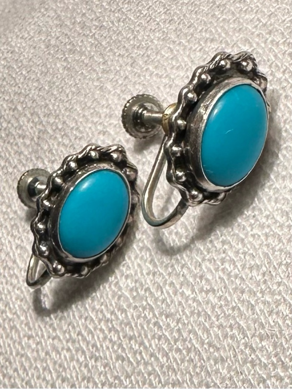 Vintage Native American Sterling Silver Turquoise Screw Back Earrings